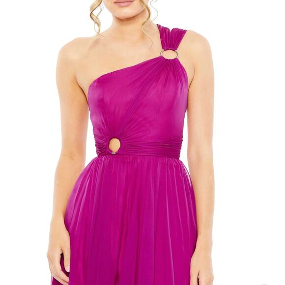 Mac Duggal NWT Strappy One Shoulder A Line Gown Chiffon Magenta Pink Size 4 - Picture 2 of 9